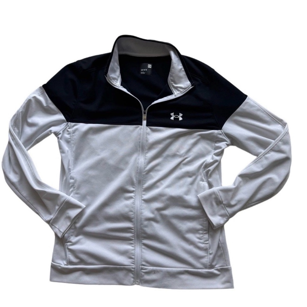 Under Armour Men’s L Full Zip Track Jacket white black logo training athletic